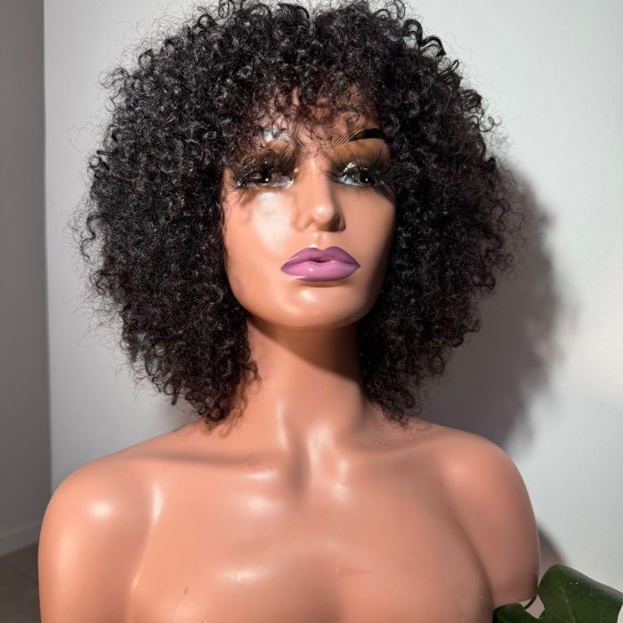 Chido 12 Inch Mongolian Tight Curl Fringe Wig in Natural Black