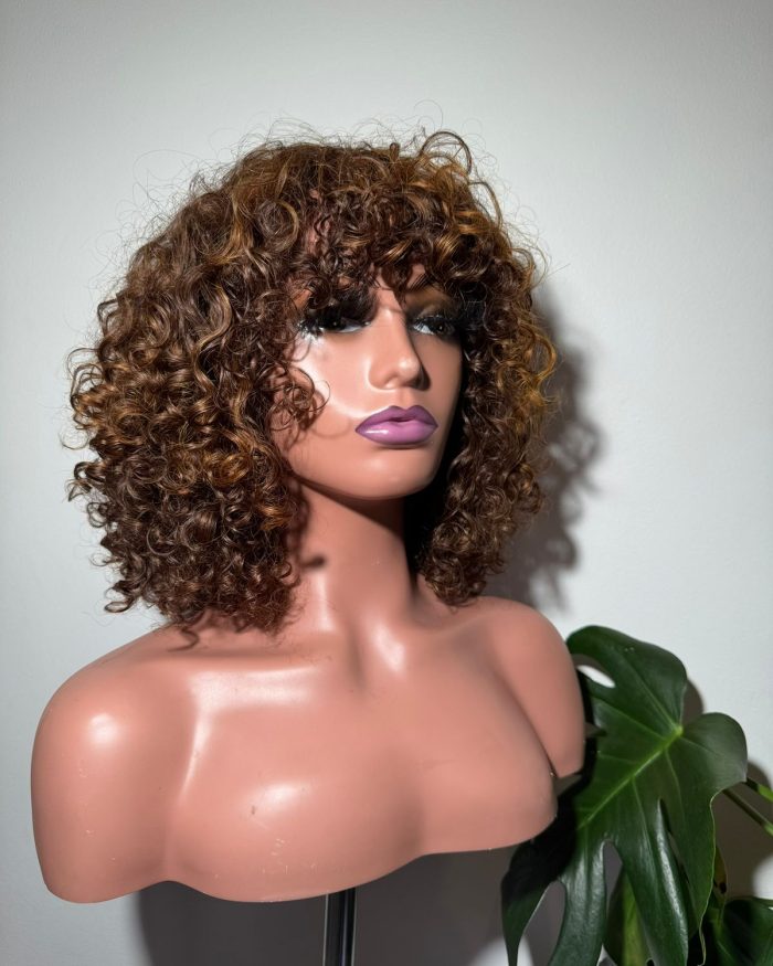 Georgina 02601 Mongolian Bouncy Curls Fringe Wig in Blonde with 150% Density